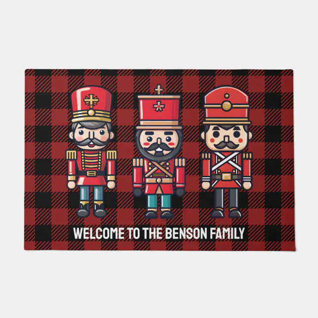 Christmas Nutcracker Buffalo Check Plaid Name Red Doormat