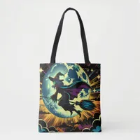 A Witch and a Full Moon Halloween  Tote Bag