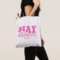 Stay Groovy Retro Pink Personalized Bachelorette Tote Bag