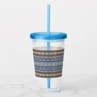 Southwest Style Blue and Brown Geometric Pattern Acrylic Tumbler