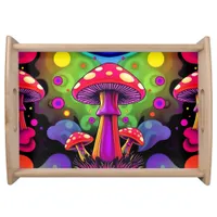 Psychedelic Vibrant Colorful Retro Mushrooms Serving Tray