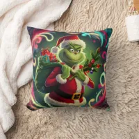 Grinch plans a mischievous holiday night throw pillow