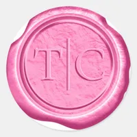 Faux Wax Wedding Initials Fuchsia ID954 Classic Round Sticker