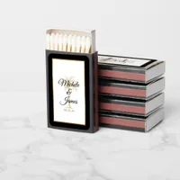 Elegant Black Gold Palm Tree Tropical Wedding Matchboxes