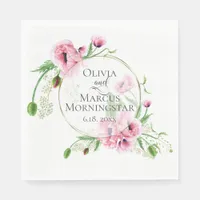 Watercolor Pink Poppies and Foliage Napkins