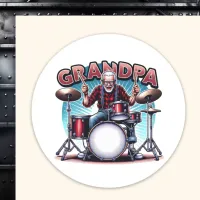 Rockin' Grandpa Playing Drums Classic Round Sticker