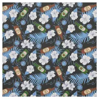 Beer Bottles Tropical Flowers Black Hawaiian Shirt Fabric