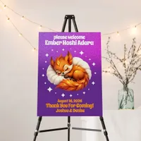 Cute Fox Cub Asleep in Starry Sky Baby Welcome Foam Board