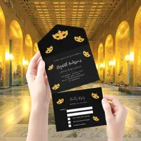 Masquerade birthday black gold mask RSVP All In One Invitation