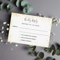 White gold glamorous wedding RSVP Note Card