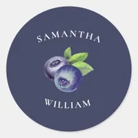 watercolor blueberries blue botanical wedding classic round sticker