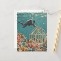 Surreal House Builders in the Ocean Postcard