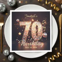 70th Birthday Party Gold Disco Music Notes Black Napkins