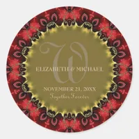 Red & Gold Royale Art Wedding Special Event Classic Round Sticker