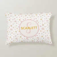 Kids Cute Name Pink Orange Pattern of Suns Hearts  Accent Pillow