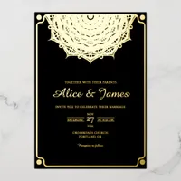 Mandala Arch Frame Elegant Black Gold Foil Wedding Invitation