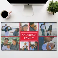 Family Name 8 Photo Collage Red Desk Mat