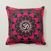 Lotus Love OM Mandala Pink Black Cushion / Pillow