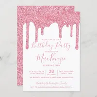 Blush Pink Sparkle Glitter Drips Any Year Birthday Invitation