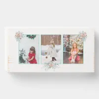 Rustic Three Photo Pastel Color Poinsettias Wooden Box Sign