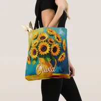 Yellow Sunflowers Perosnalized Tote Bag