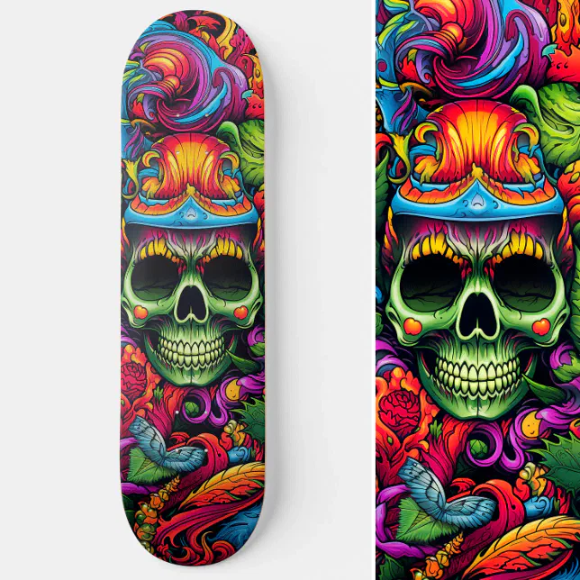 Psychedelic Vibrant Abstract Skull Urban Graffiti Skateboard