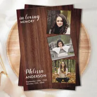 Custom Funeral Rustic Sympathy Memorial 3 Photo Thank You Card