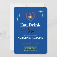 Gold stars Eat Drink and Love Valentine's Day Invitation