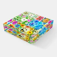 Floral Patchwork Art Watercolor Flowers Paperweight