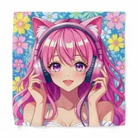 Cute Pink Anime Girl with Headphones Bandana