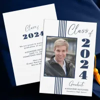 Elegant Navy White Photo Frame 2025 Graduation  Announcement