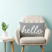 Hello Typography Grey Lumbar Pillow