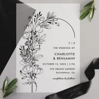 Black Botanical Minimalist Arch Wedding Vellum Invitations