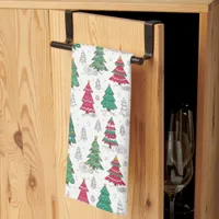Quirky Whimsical Decorated Christmas Trees Doodles Kitchen Towel
