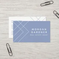 Dusty Blue White Geometric Real Estate Agent Business Card