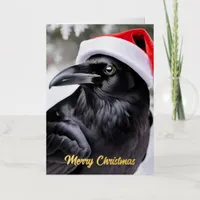 Raven in a Santa Hat Christmas Foil Greeting Card