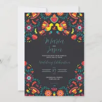 Mexican Black Fiesta Sombrero Folk Art Wedding Invitation