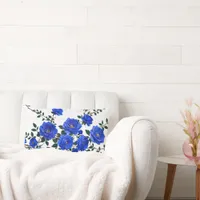 Elegant Blue Rose Branch Design Lumbar Pillow