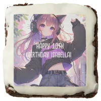 Pretty Anime Girl Personalized Birthday Brownie