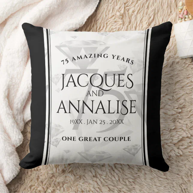 Elegant 75th Diamond Wedding Anniversary Throw Pillow