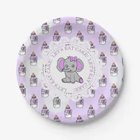 Let's Eat Cake Purple Elephant Themed Baby shower Paper Plates