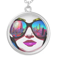 City Reflection in Sunglasses Woman Silver Plated Necklace