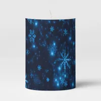 Deep Blue & Bright Snowflakes Pillar Candle