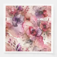 Pink and Purple Flowers Alcohol Ink Style Paper Dinner Napkins