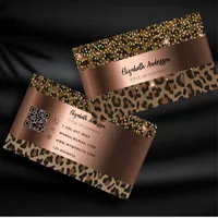 Leopard black brown bronze QR code Business Card