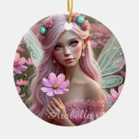 Beautiful October Fairy in Cosmos Ceramic Ornament