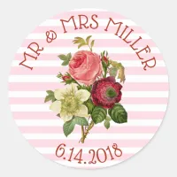 Personalized Wedding Stickers Burgundy Roses