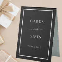 Cards gifts black white party table tent sign