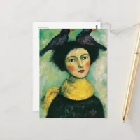 Woman With Birds on Her Head Postcard