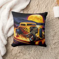 Classic hot rod cruising under a super moon throw pillow